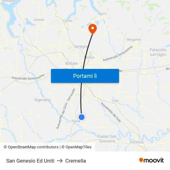 San Genesio Ed Uniti to Cremella map