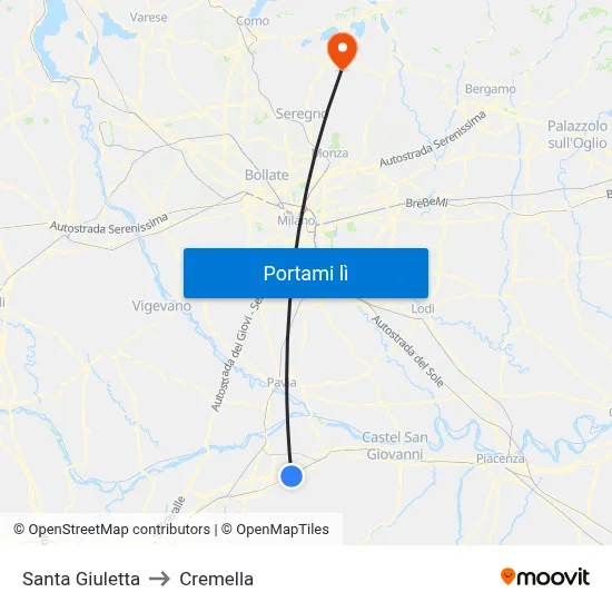 Santa Giuletta to Cremella map