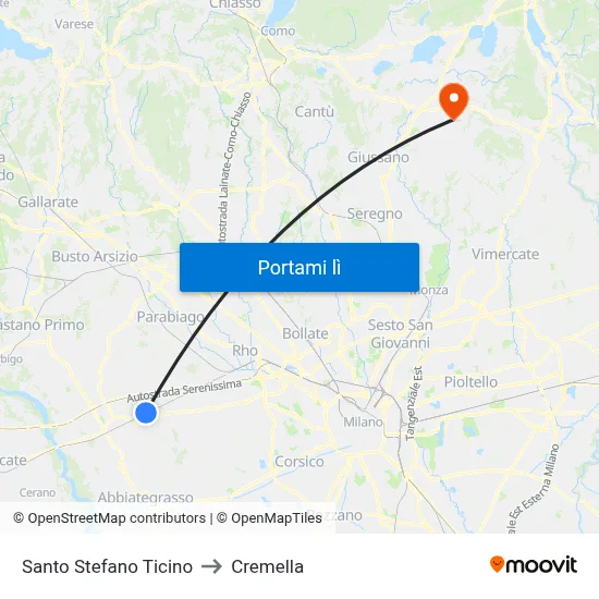 Santo Stefano Ticino to Cremella map