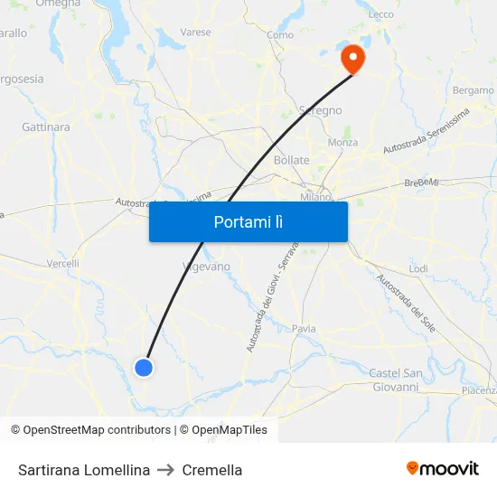 Sartirana Lomellina to Cremella map