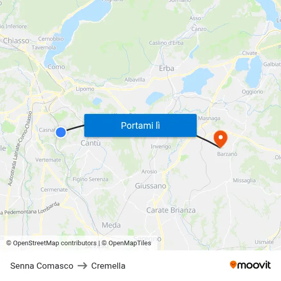 Senna Comasco to Cremella map