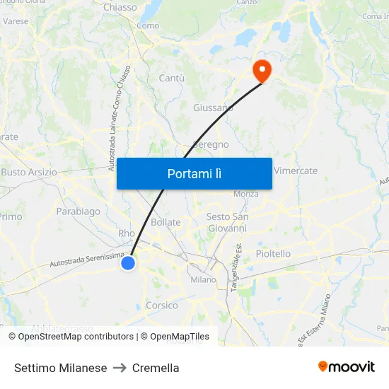 Settimo Milanese to Cremella map