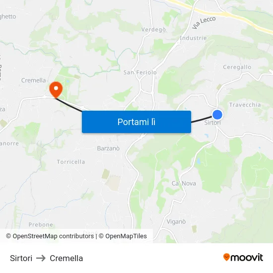 Sirtori to Cremella map