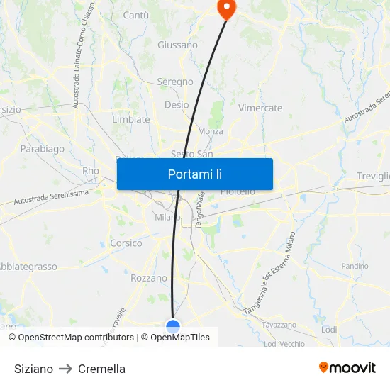 Siziano to Cremella map