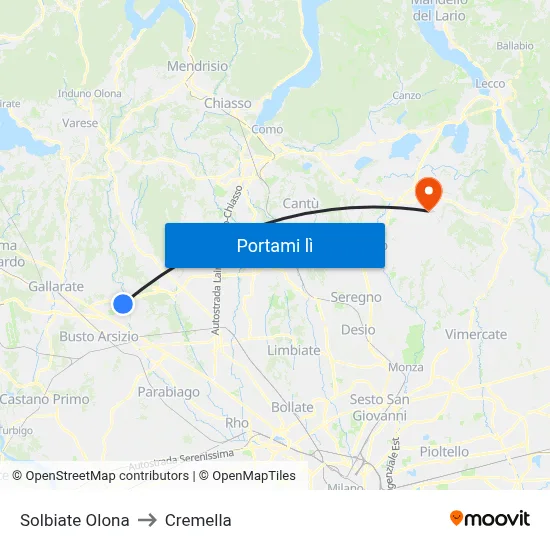 Solbiate Olona to Cremella map