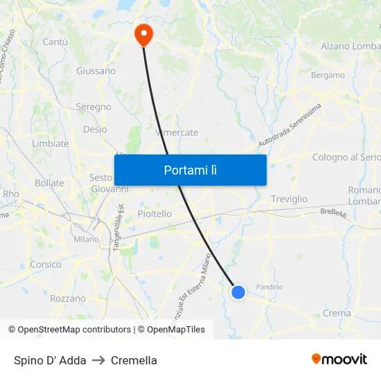 Spino D' Adda to Cremella map