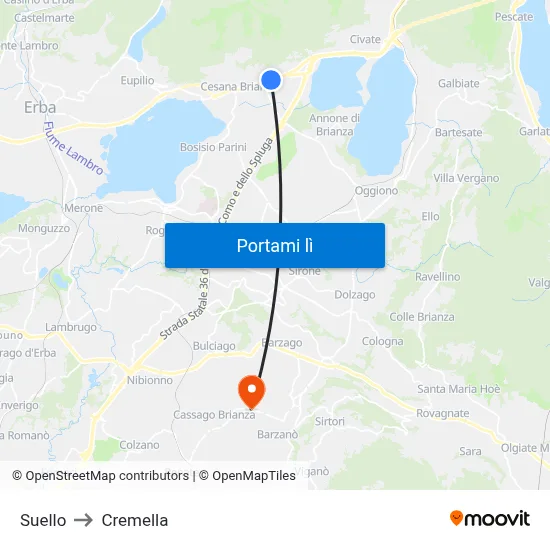 Suello to Cremella map