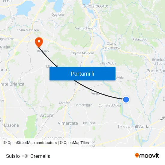 Suisio to Cremella map