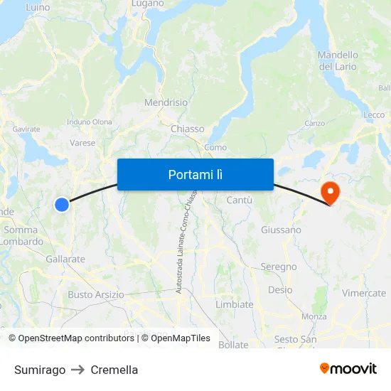 Sumirago to Cremella map