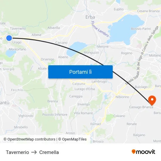 Tavernerio to Cremella map