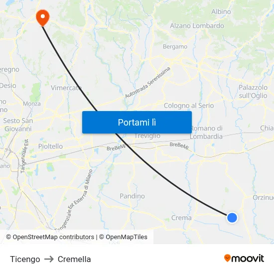 Ticengo to Cremella map
