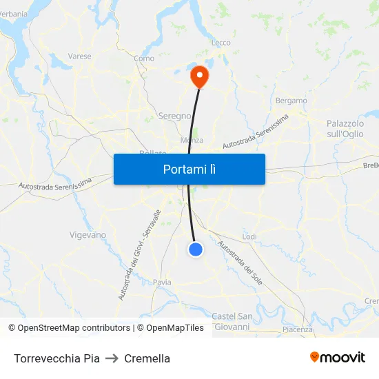 Torrevecchia Pia to Cremella map