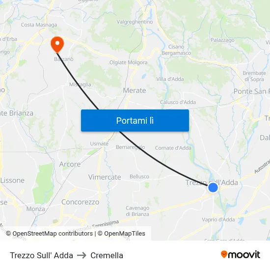Trezzo Sull' Adda to Cremella map
