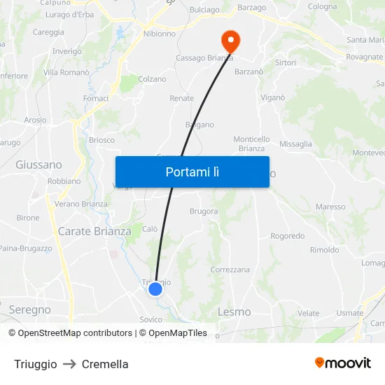 Triuggio to Cremella map
