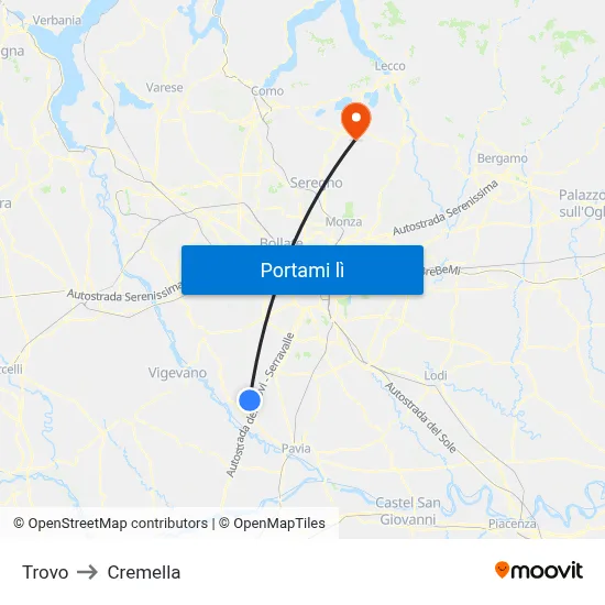Trovo to Cremella map