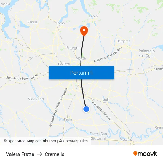 Valera Fratta to Cremella map