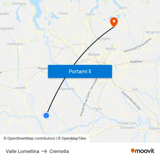 Valle Lomellina to Cremella map