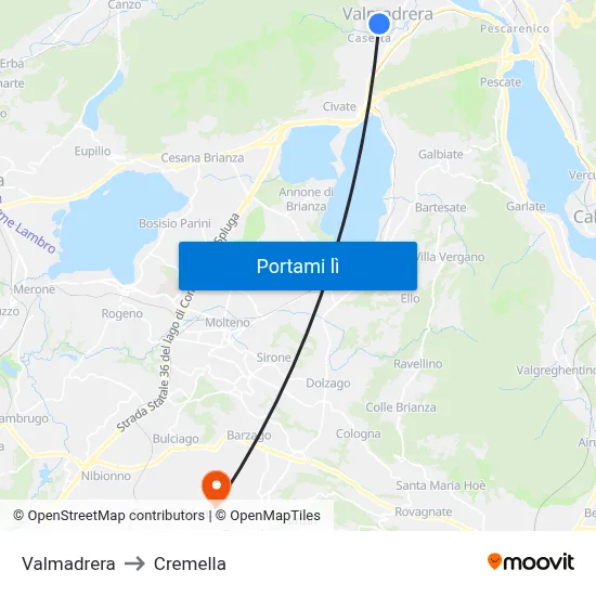 Valmadrera to Cremella map