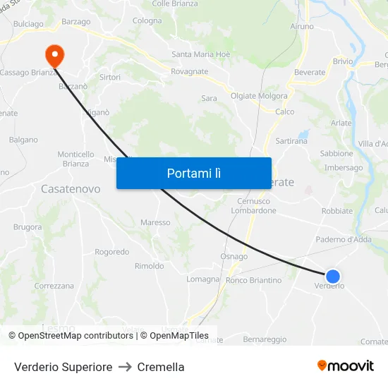Verderio Superiore to Cremella map