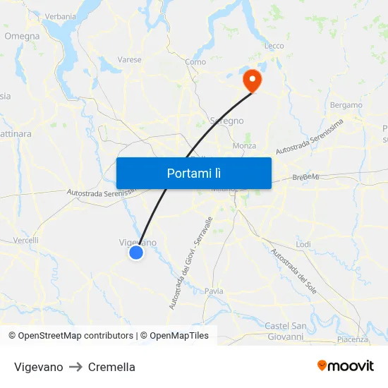 Vigevano to Cremella map