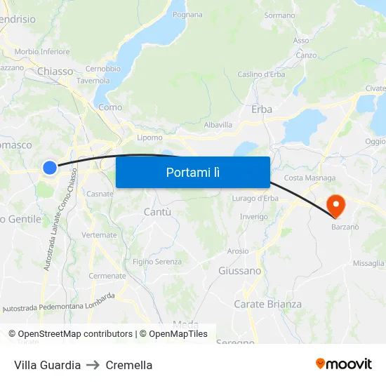 Villa Guardia to Cremella map