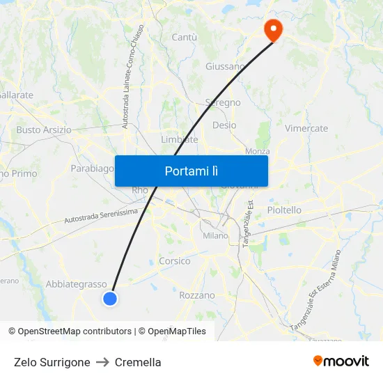 Zelo Surrigone to Cremella map