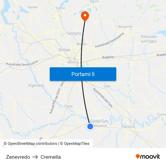Zenevredo to Cremella map