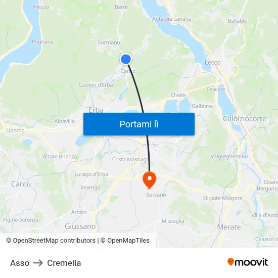 Asso to Cremella map