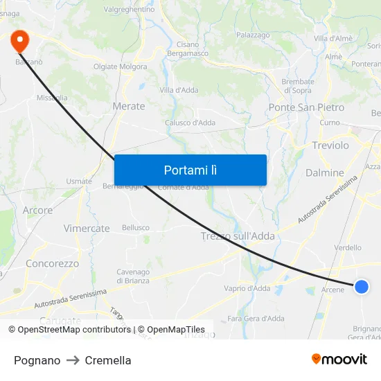 Pognano to Cremella map
