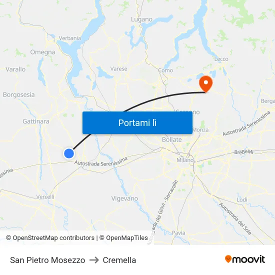 San Pietro Mosezzo to Cremella map