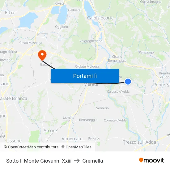 Sotto Il Monte Giovanni Xxiii to Cremella map