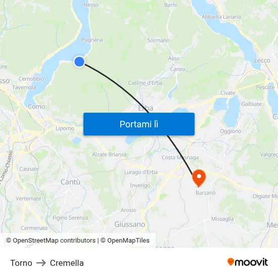 Torno to Cremella map