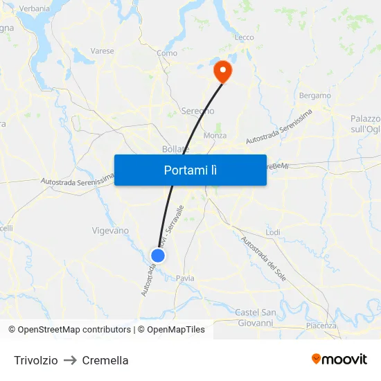 Trivolzio to Cremella map