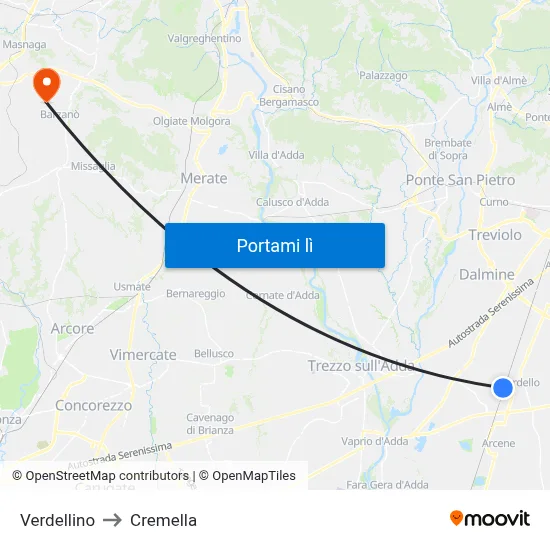 Verdellino to Cremella map