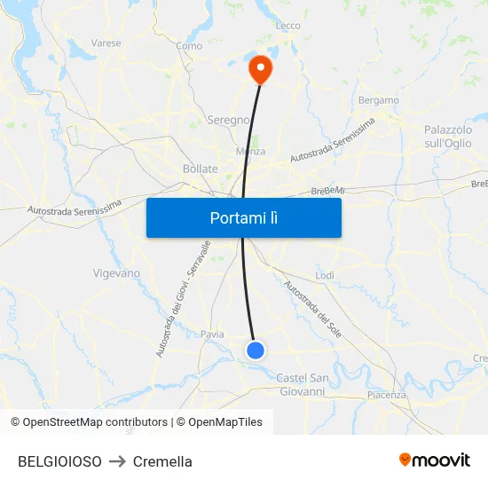 BELGIOIOSO to Cremella map