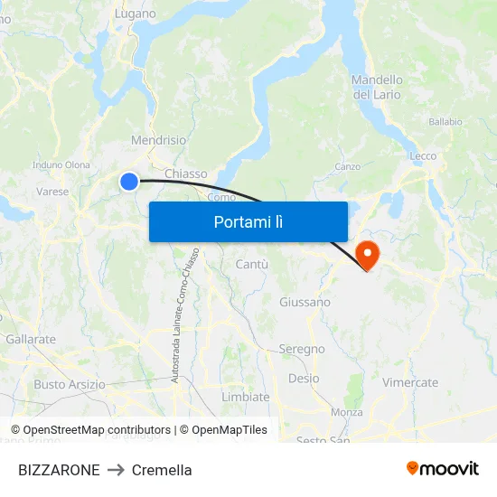 BIZZARONE to Cremella map