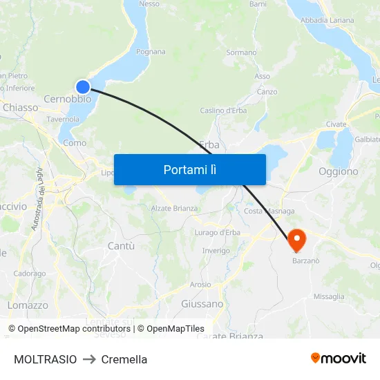 MOLTRASIO to Cremella map