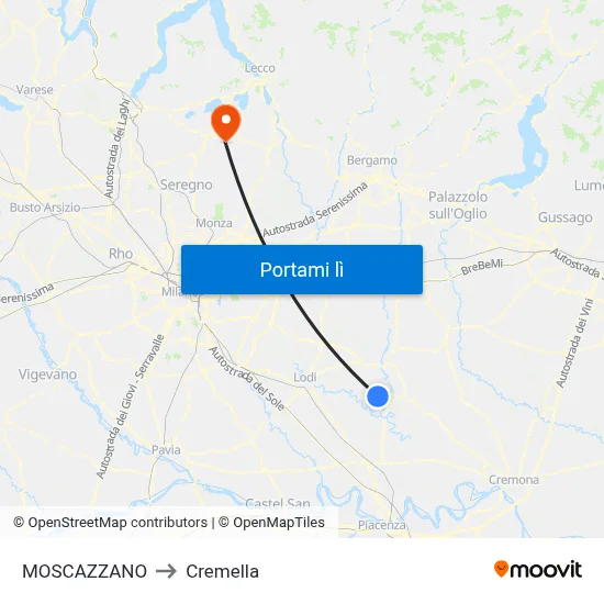 MOSCAZZANO to Cremella map