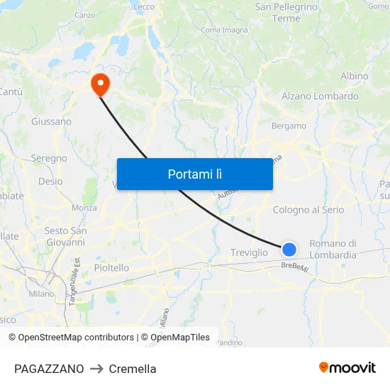 PAGAZZANO to Cremella map