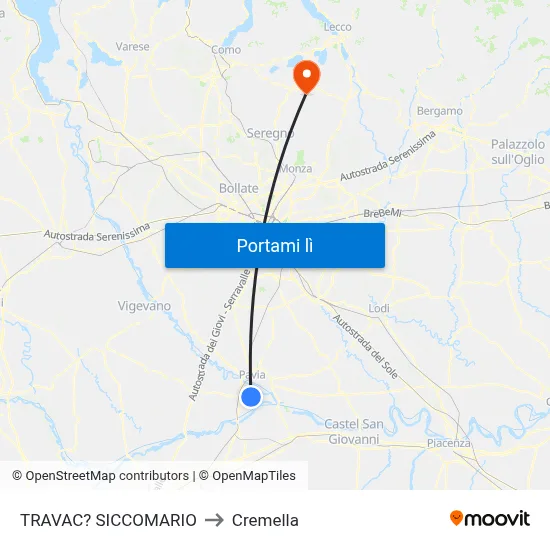 TRAVAC? SICCOMARIO to Cremella map