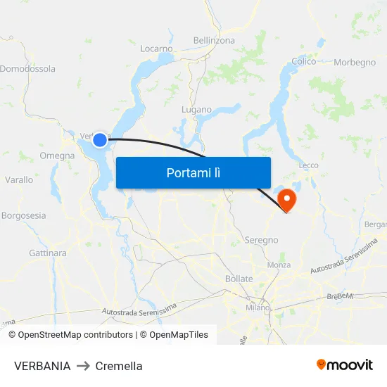 VERBANIA to Cremella map