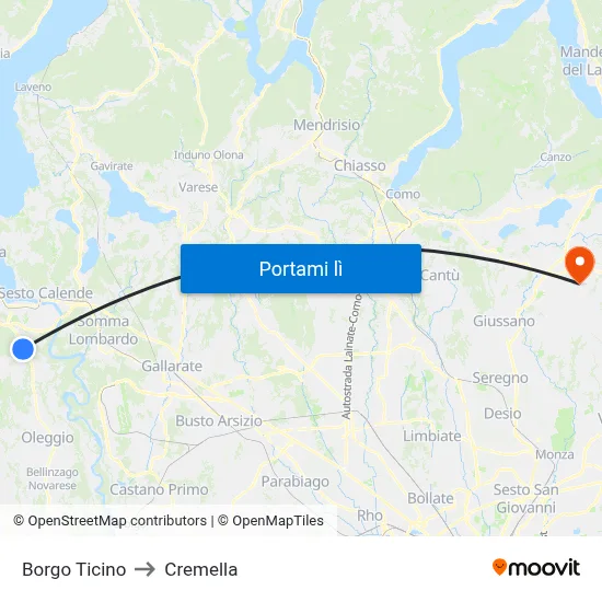 Borgo Ticino to Cremella map