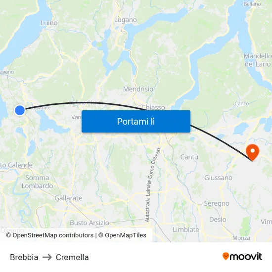 Brebbia to Cremella map