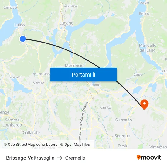 Brissago-Valtravaglia to Cremella map