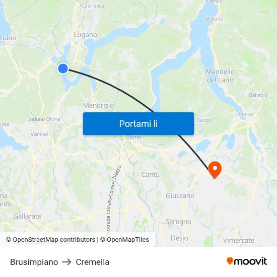 Brusimpiano to Cremella map