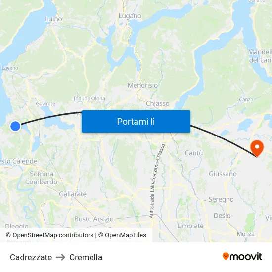 Cadrezzate to Cremella map