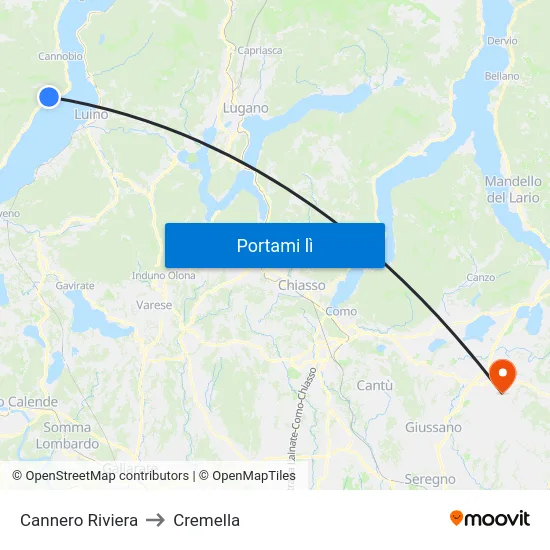 Cannero Riviera to Cremella map