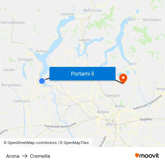 Arona to Cremella map