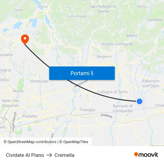 Cividate Al Piano to Cremella map