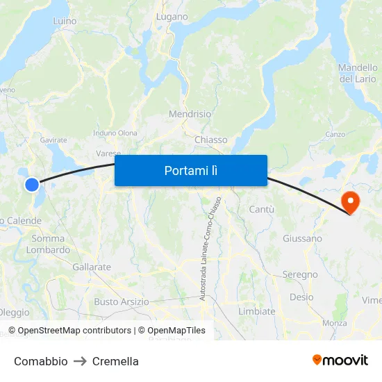 Comabbio to Cremella map